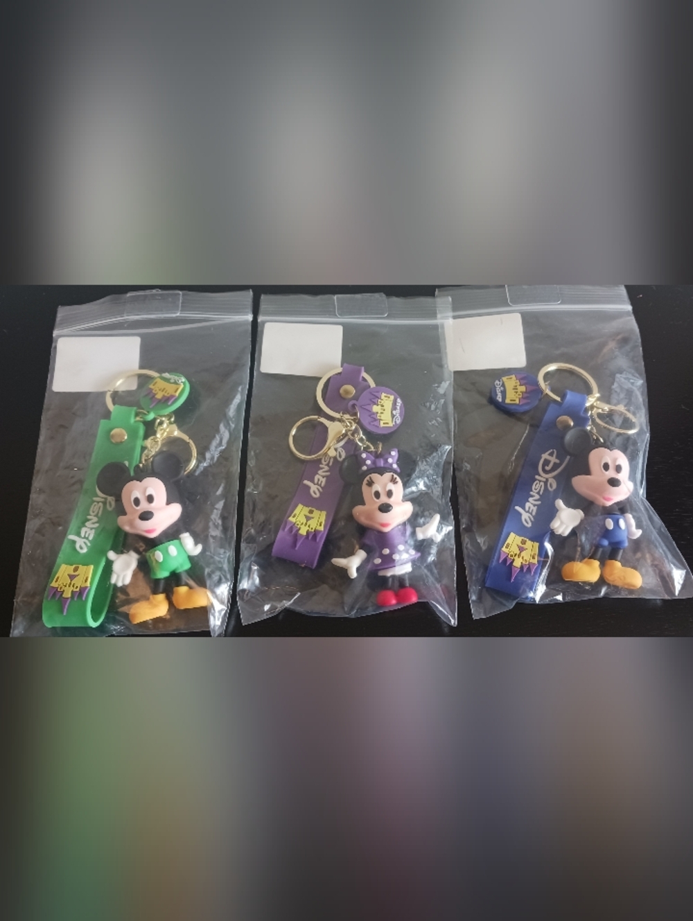 Three Disney Mickey and Minnie Mouse Keychain Wrist Strap Purse Backpack Charms